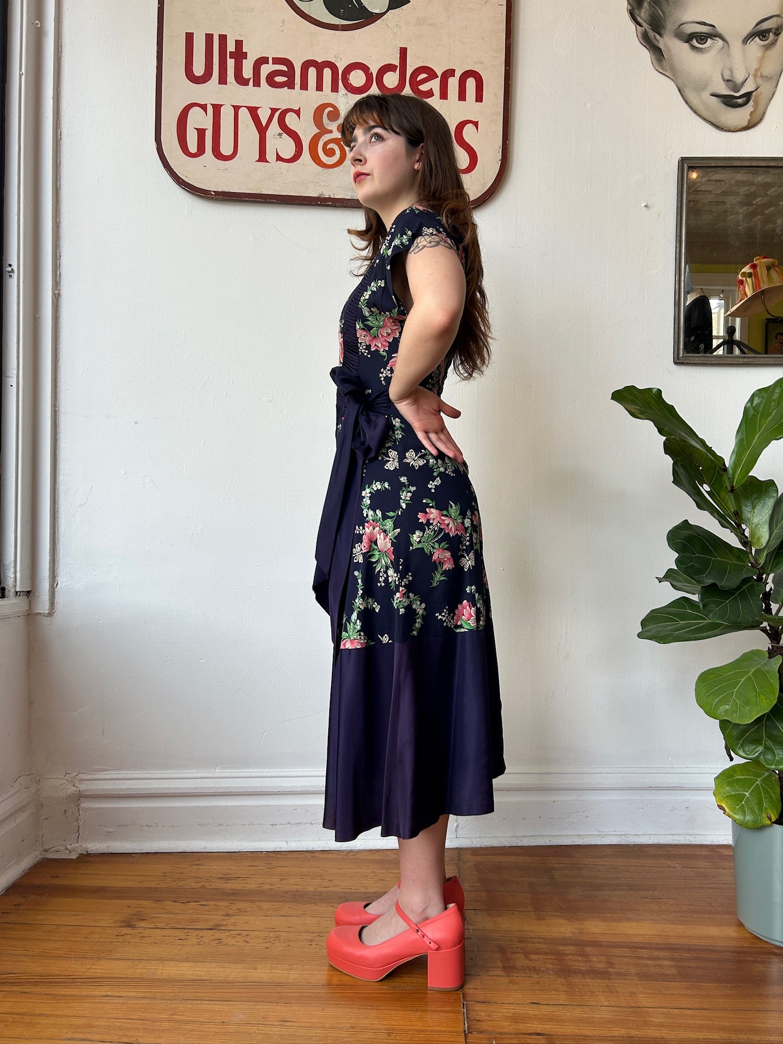 Navy Floral Print Dress