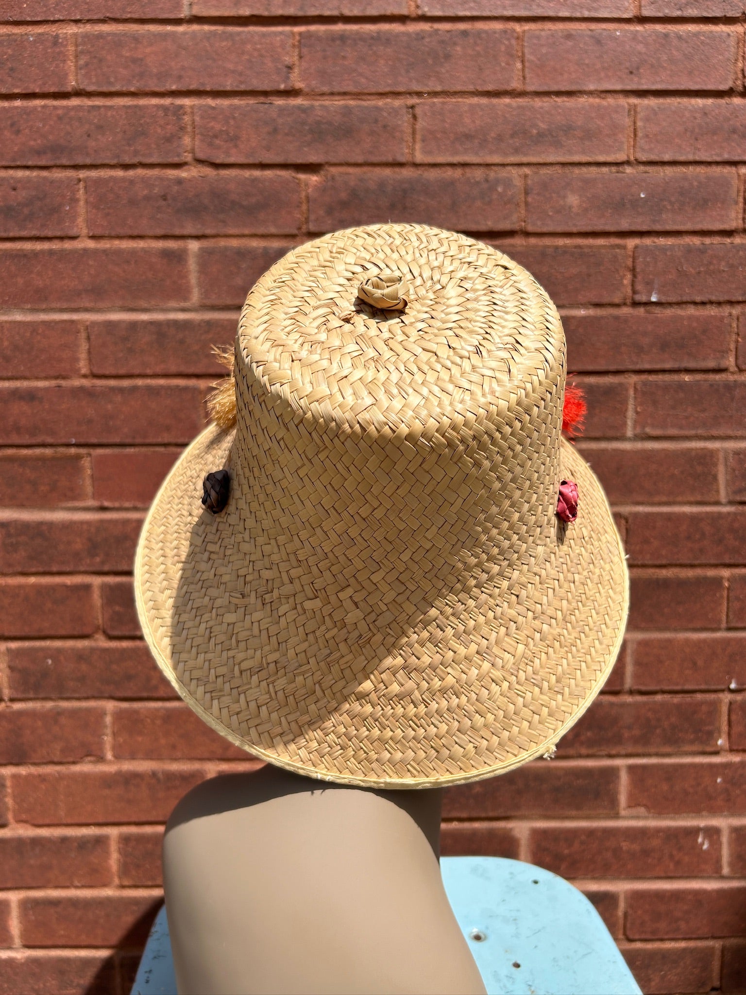 1950’s Straw Hat w/Raffia Accents