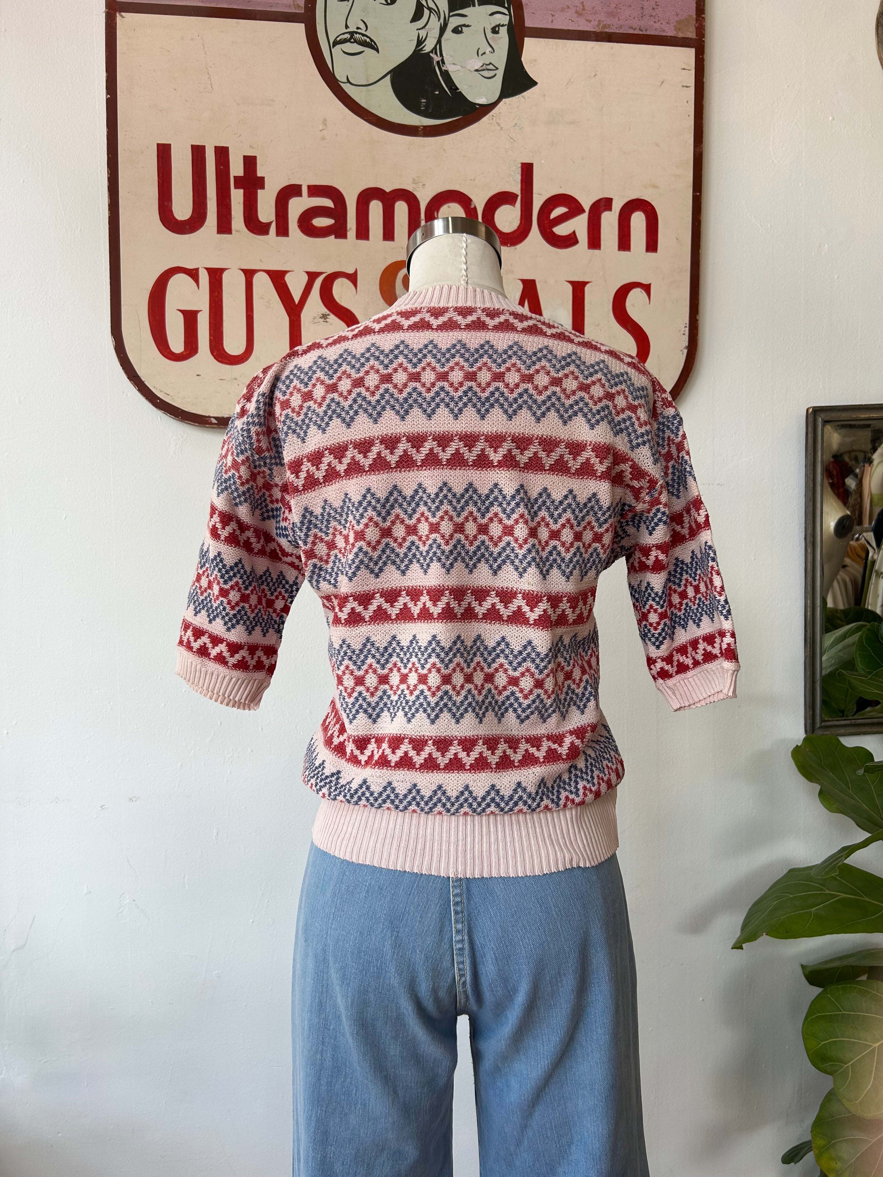 1940’s brick red & blue pullover