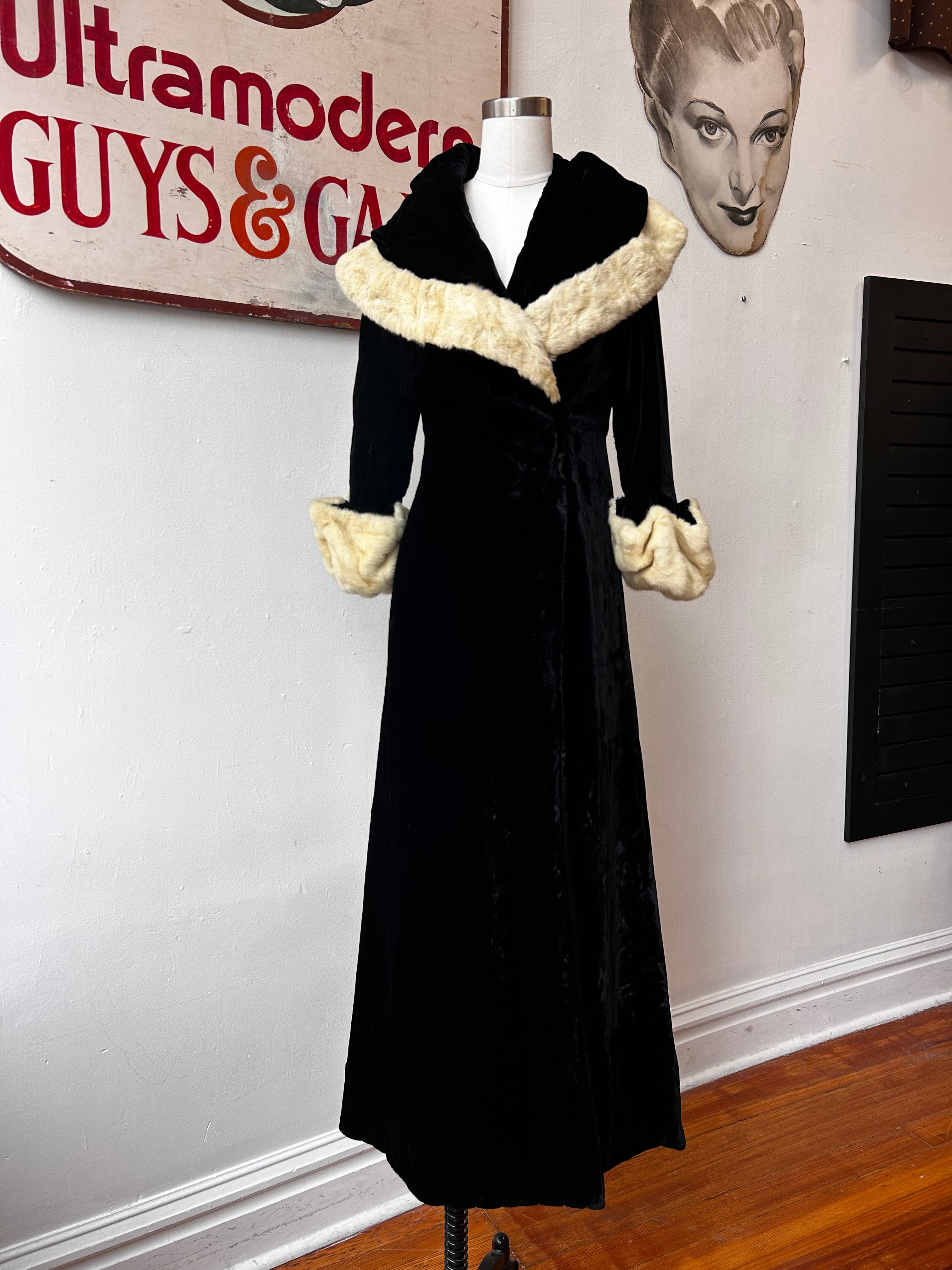 1930’s Black Velvet & Ermine Fur Coat