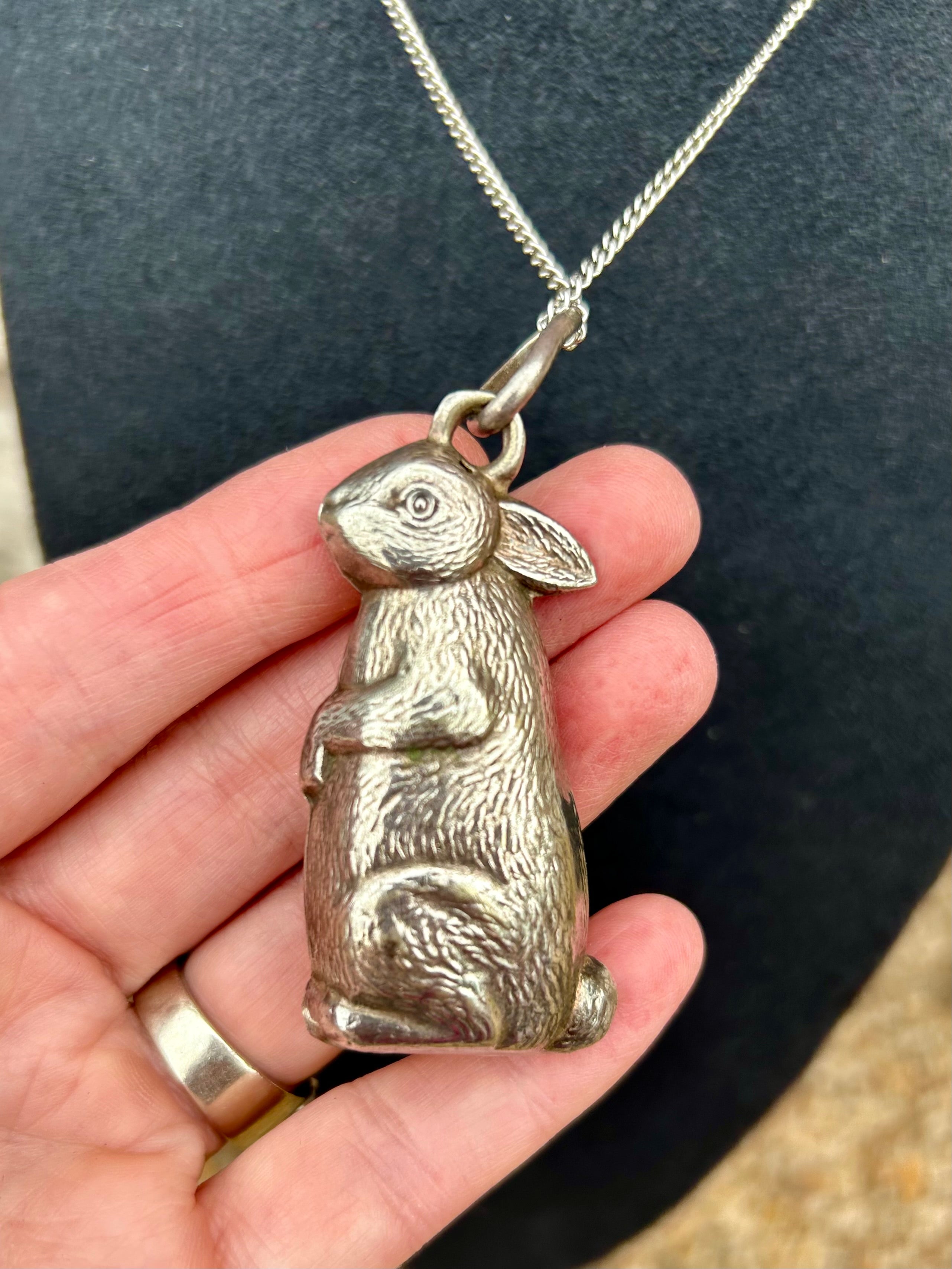 Early 1900’s Silver Bunny Rattle on Chain