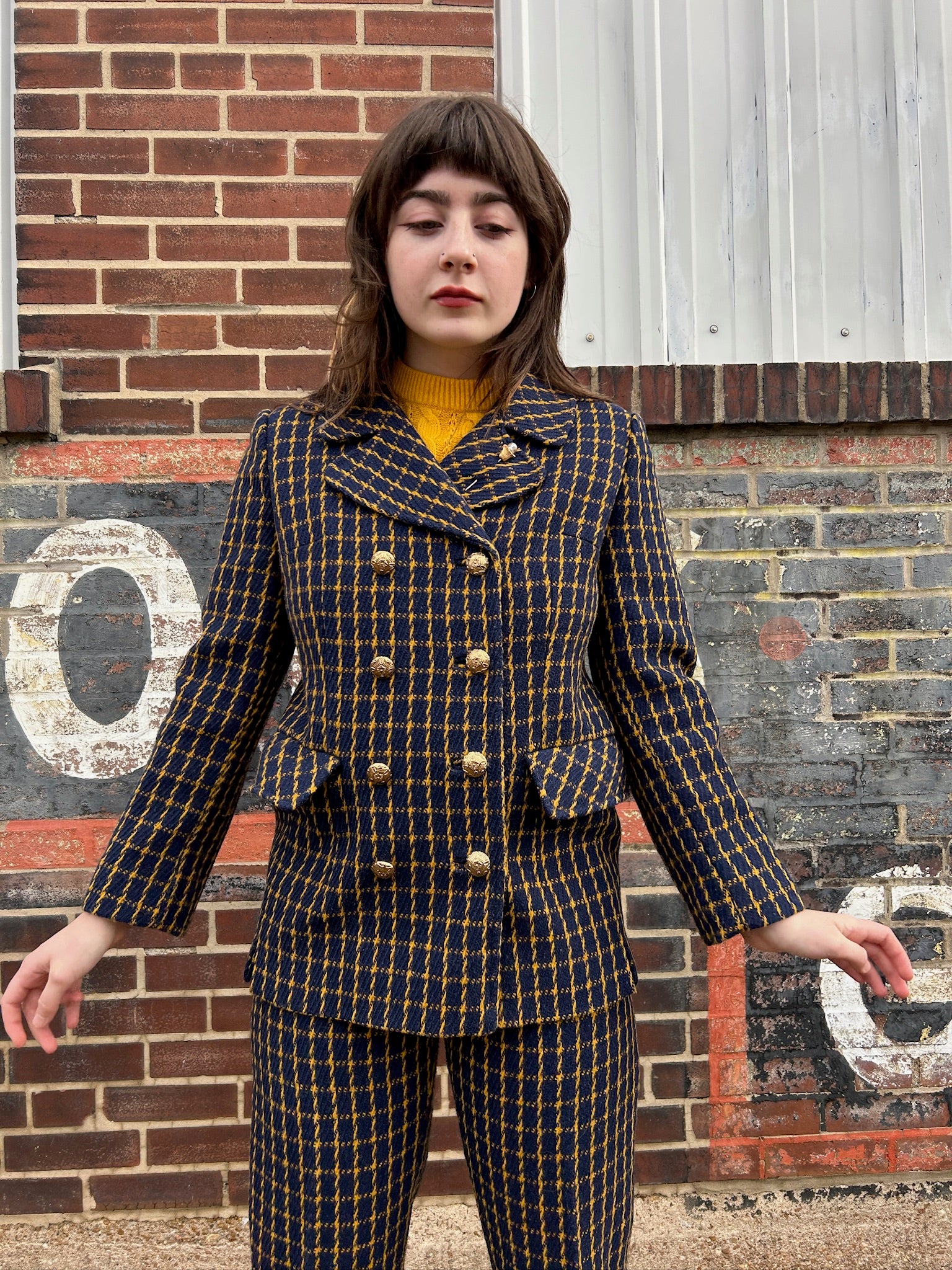 Mod 60’s/70’s Blue & Yellow Plaid 3 Piece Set