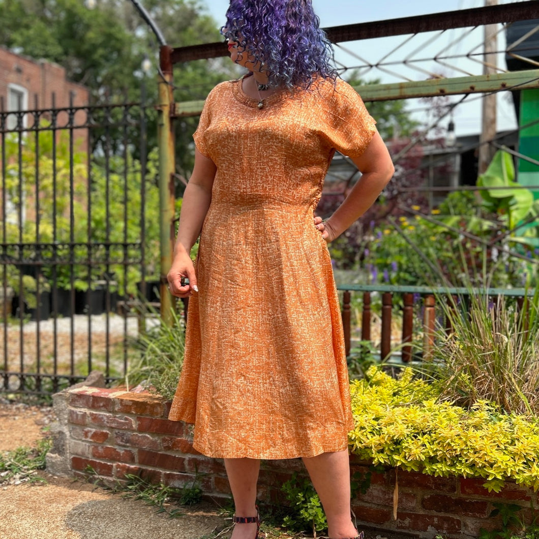 60’s Burnt Orange Print Dress