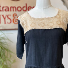 1920’s Black Dress w/ Ivory Scalloped Trim