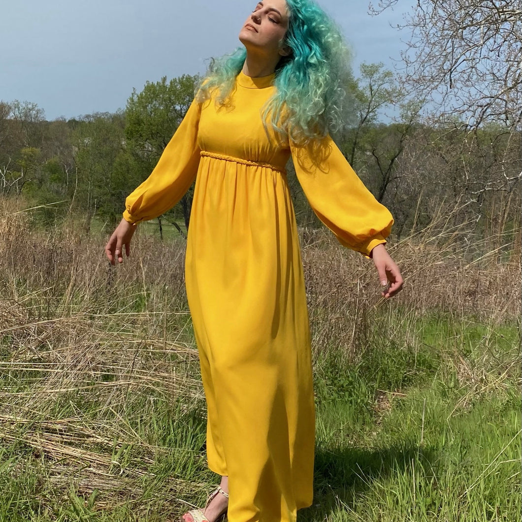 Bright Yellow-Gold 1970’s Goddess Maxi Dress