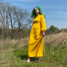 Load image into Gallery viewer, Bright Yellow-Gold 1970’s Goddess Maxi Dress
