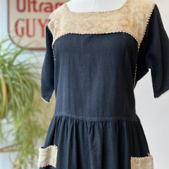 1920’s Black Dress w/ Ivory Scalloped Trim