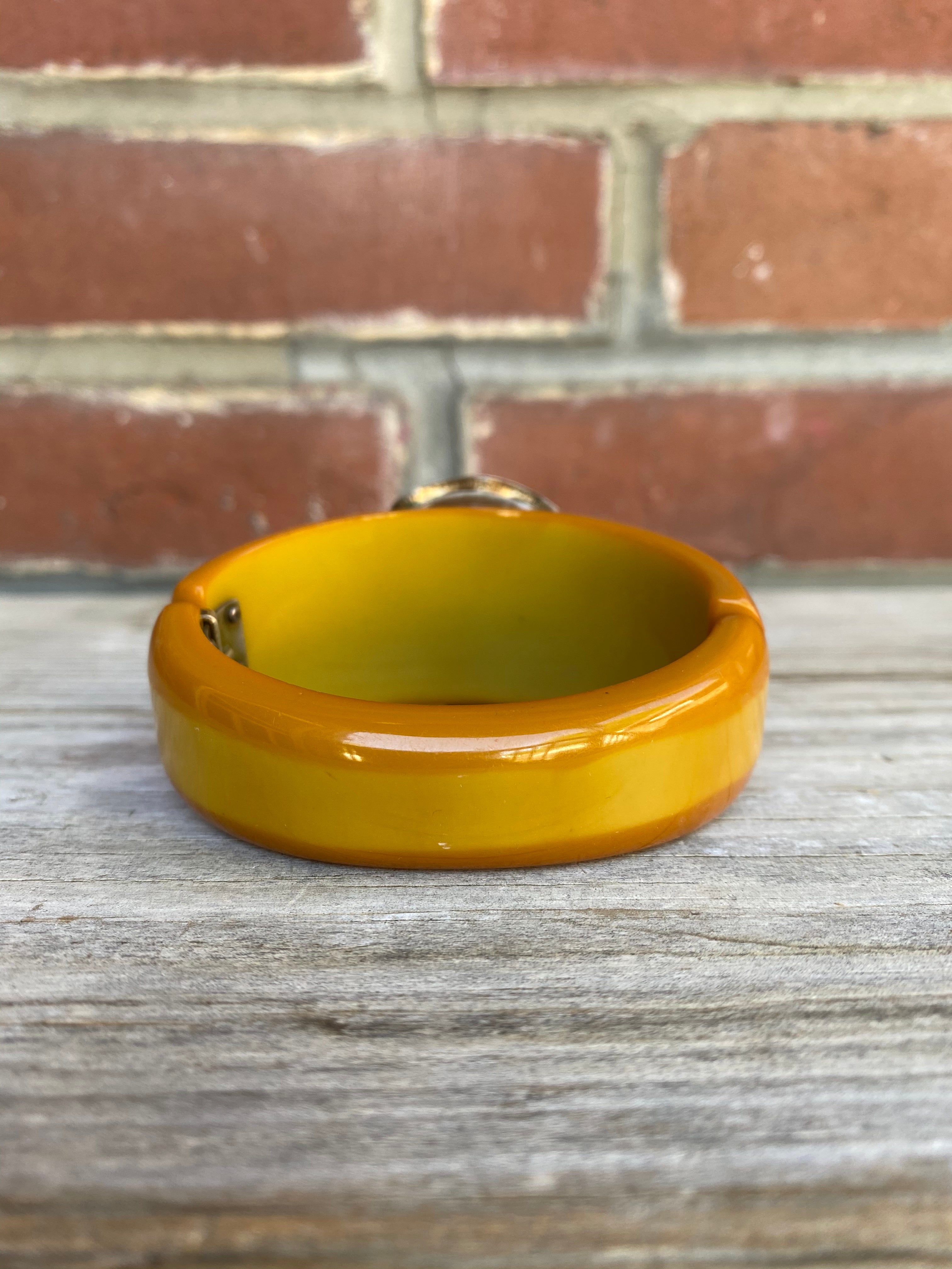 Two-Tone Yellow Gold Hinged Bakelite Bangle