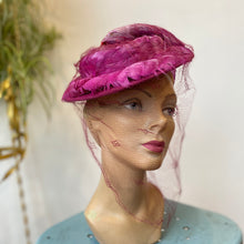 Load image into Gallery viewer, Purple Feathered Tilt Hat w/Netting
