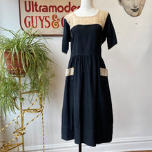 Load image into Gallery viewer, 1920’s Black Dress w/ Ivory Scalloped Trim
