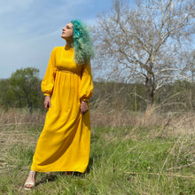 Load image into Gallery viewer, Bright Yellow-Gold 1970’s Goddess Maxi Dress
