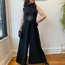 Load image into Gallery viewer, 70’s Black Jumpsuit w/Rhinestone Waistband
