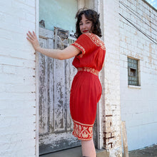 Load image into Gallery viewer, Red Embroidered Peasant Dress
