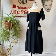 1920’s Black Dress w/ Ivory Scalloped Trim